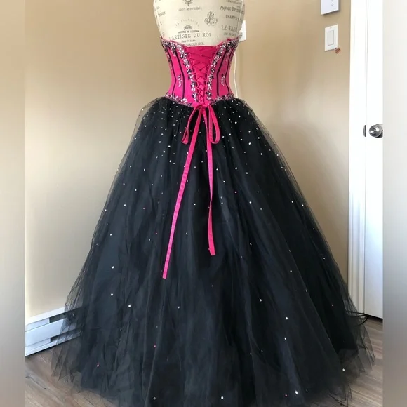 Ball Gown, Sequenced Satin Tulle, Pink & Black (size 9) - Picture 6 of 14